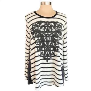 Vocal Black White Stripe Sweater Flourish Graphic Rhinestone 1XL Western Bling